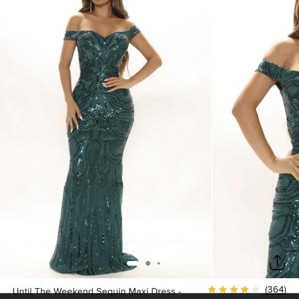 Elegant Off-Shoulder Green Sequin Maxi Dress Fashinova NWT
